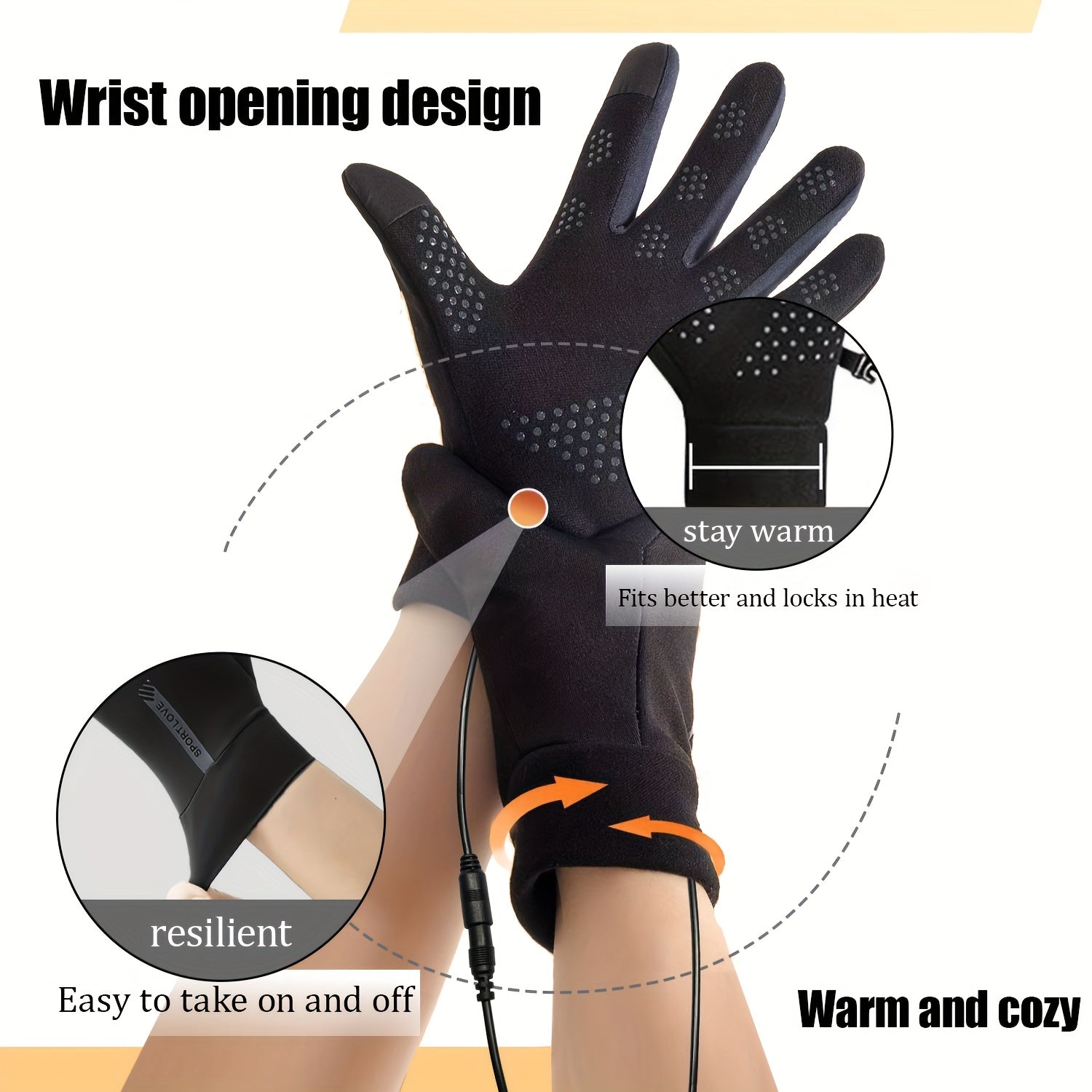 A+ Gants d'hiver chauffants ThermoGlove™ USB – Température réglable sur 3 niveaux