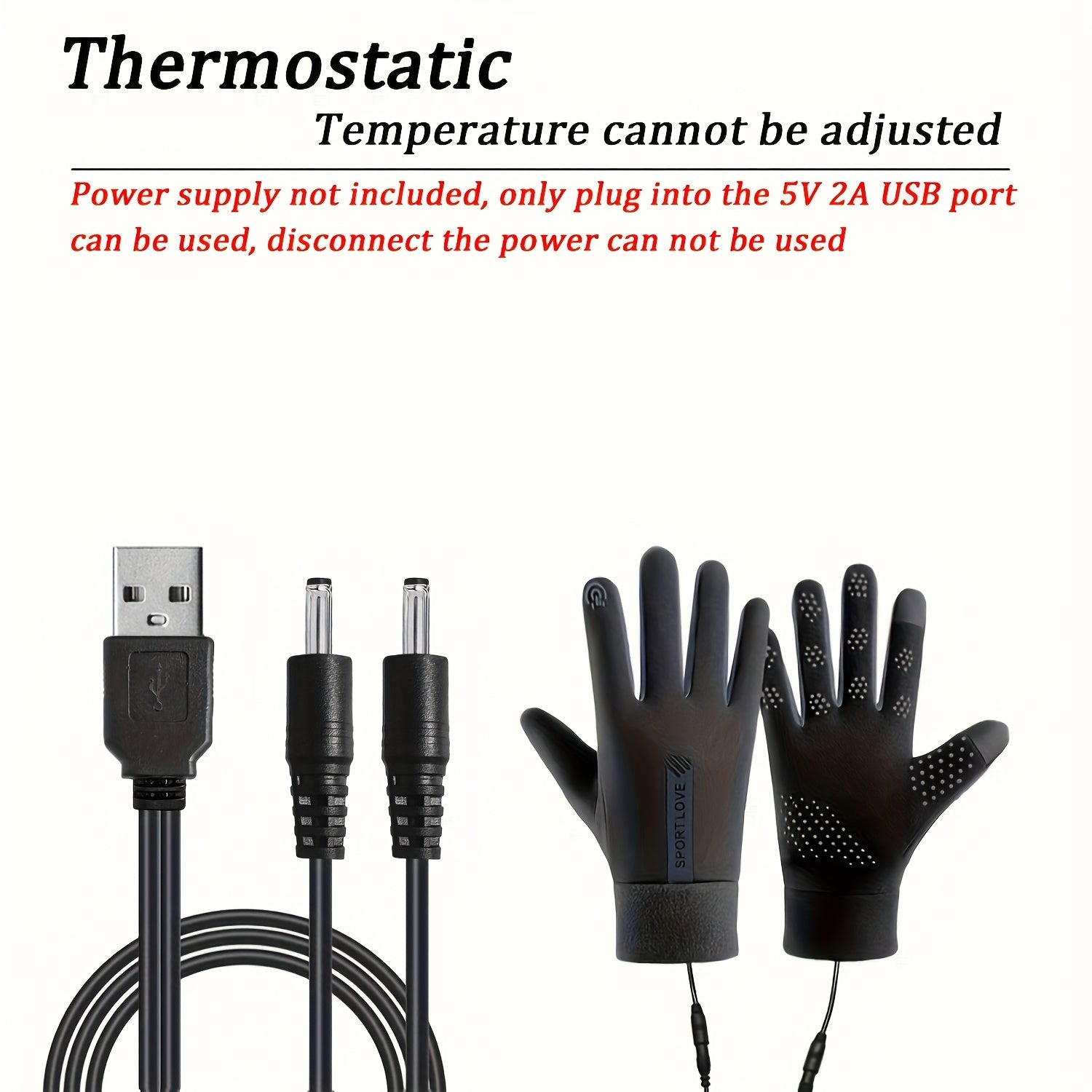 A+ Gants d'hiver chauffants ThermoGlove™ USB – Température réglable sur 3 niveaux
